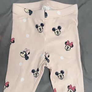 𝅺H&M Baby Girl Leggings Minnie Mouse Pink Printed Infant Pants Stretch Size 9M